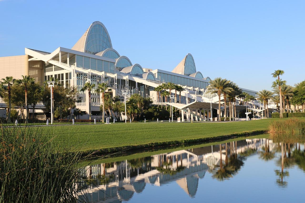 Orlando Florida convention center buildings architecture city skyline aerial view