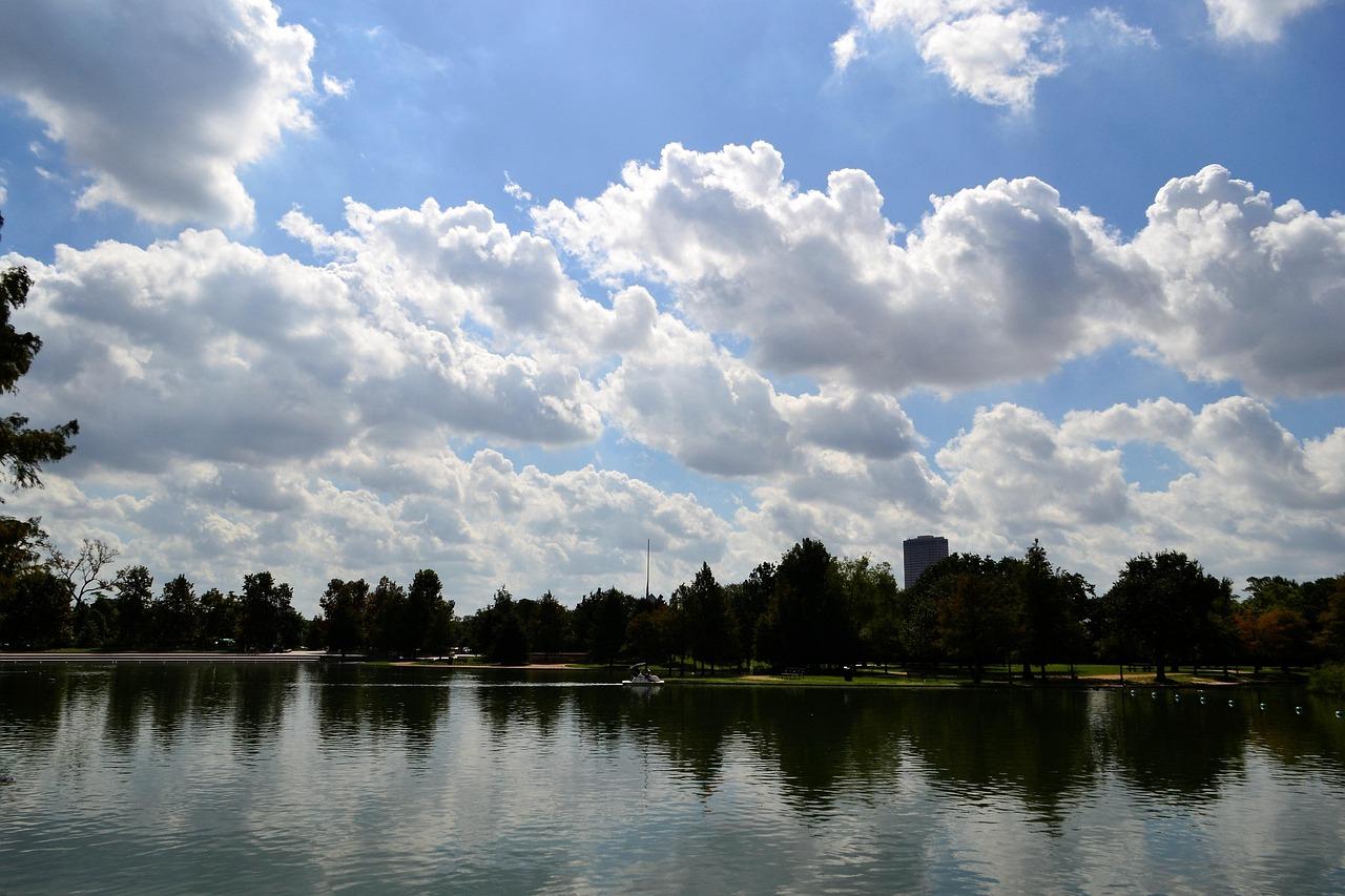 Herman Park Houston Texas skyline city buildings green space urban view