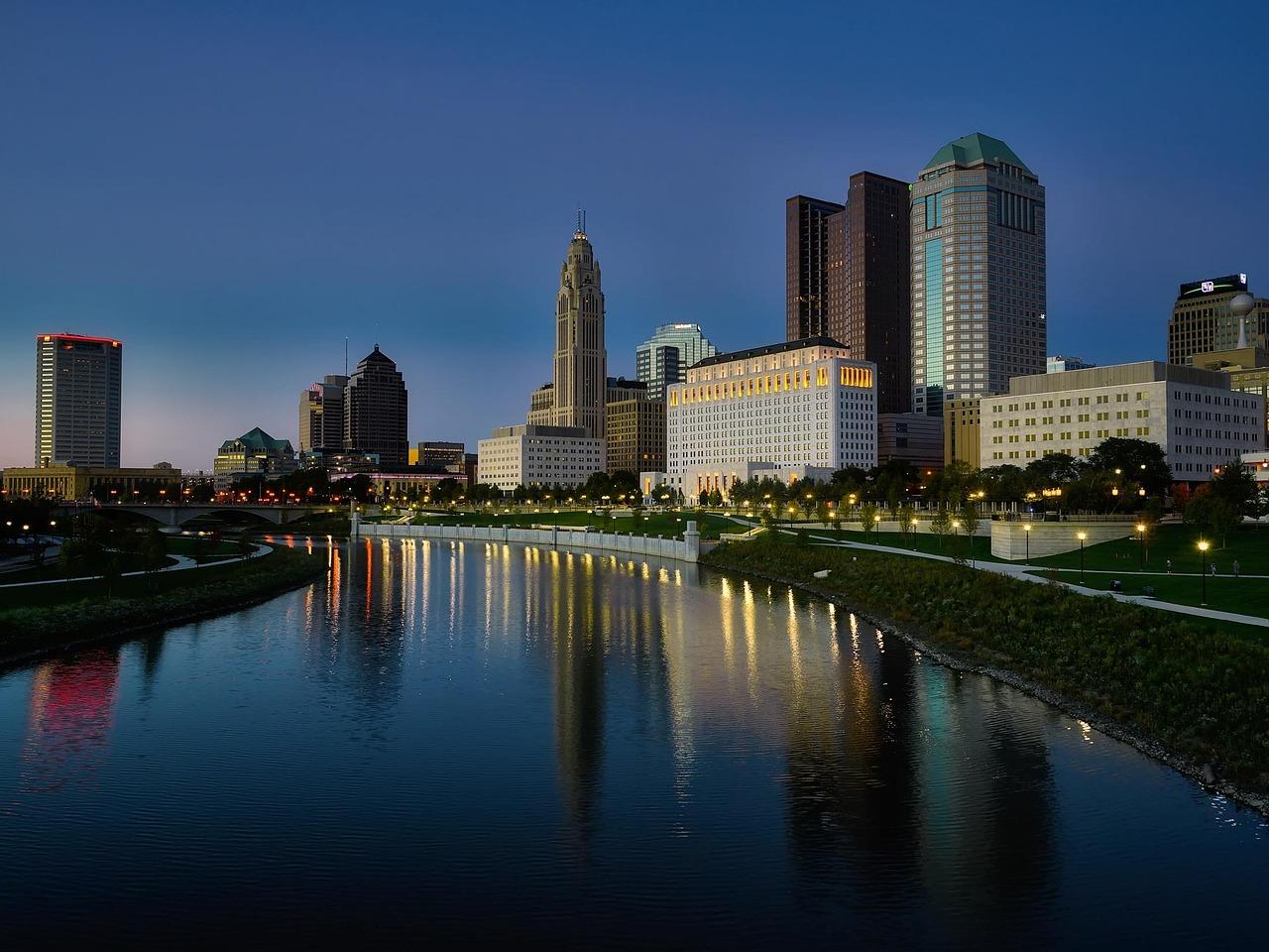 Columbus Ohio downtown city urban buildings Scioto River